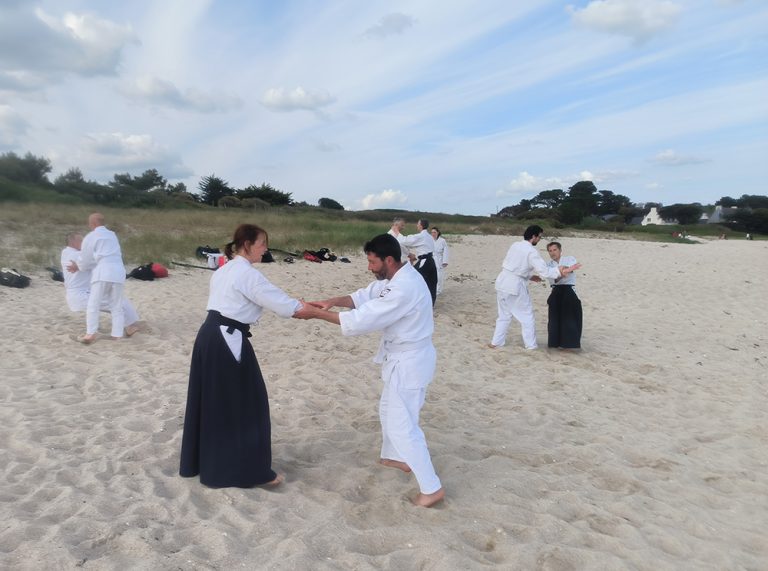 Technique d'aïkido à la plage
